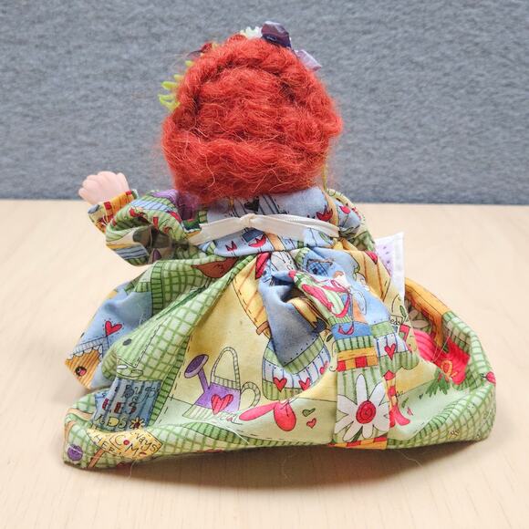 RARE UNIQUE Granny Garden Doll Artist Made Red Hair Cardinal Patchwork Dress - Picture 3 of 9